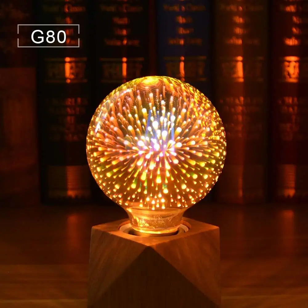 Lâmpada LED 3D Efeito Fogos de Artifício - Decoração Vintage Colorida Bivolt E27
