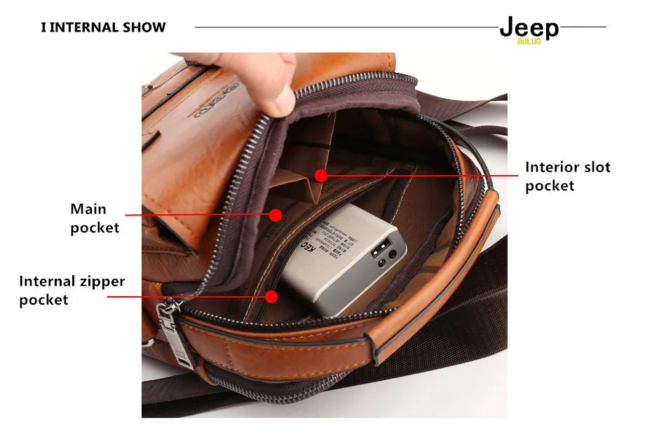 JEEP BULUO Multi-function Business Handbags Mans Shoulder Large
