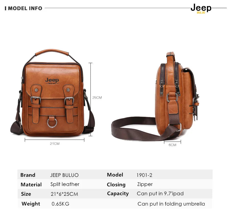 JEEP BULUO Multi-function Business Handbags Mans Shoulder Large