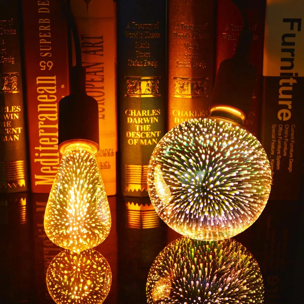 Lâmpada LED 3D Efeito Fogos de Artifício - Decoração Vintage Colorida Bivolt E27