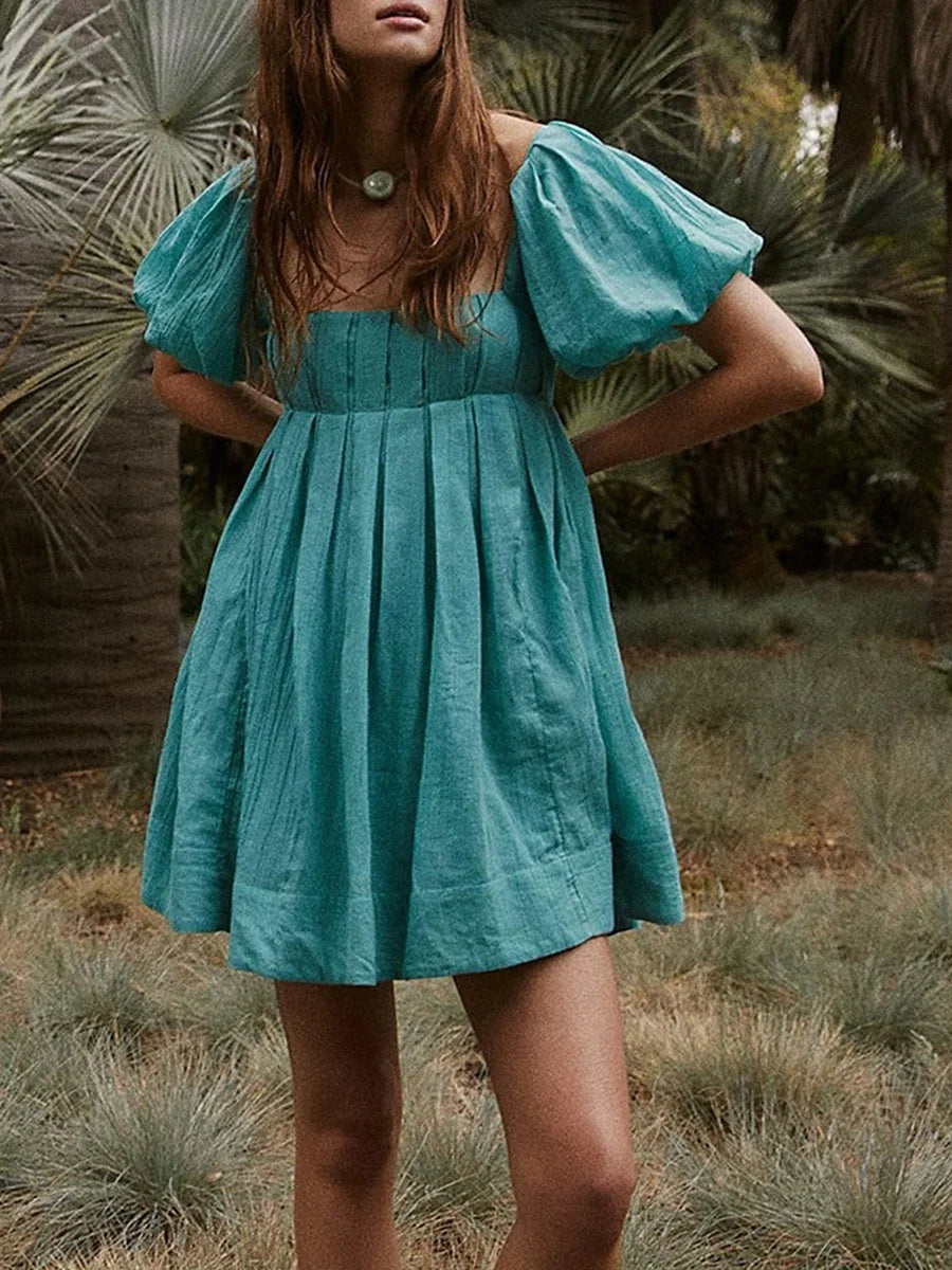 Square Neck Babydoll Dress Women Summer