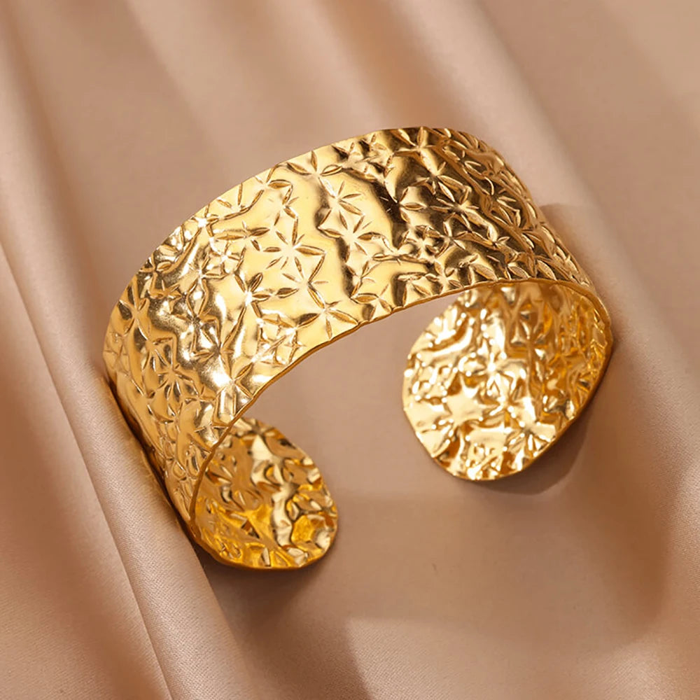 Luxury Gold Stainless Steel Wide Bangle