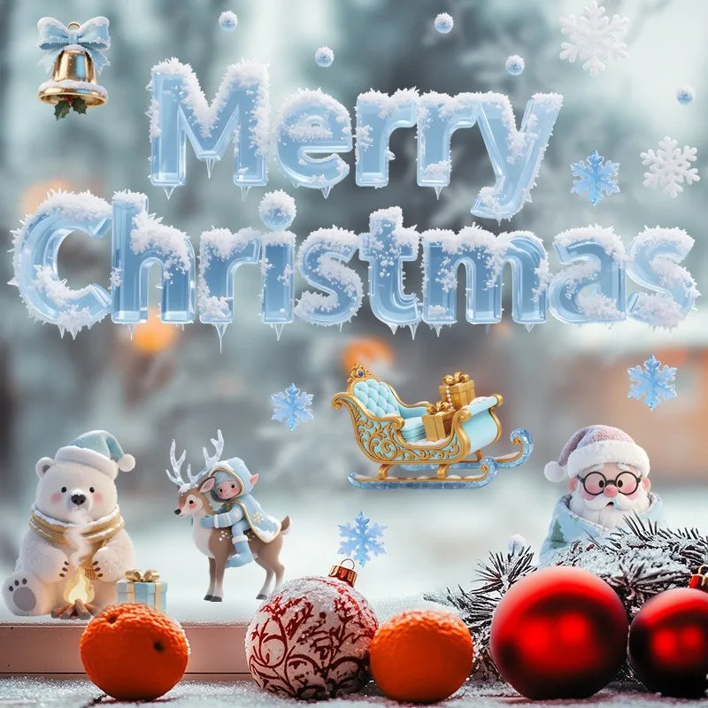 Adesivo Natalino de Vidro - Boneco de Neve e Flocos 2026