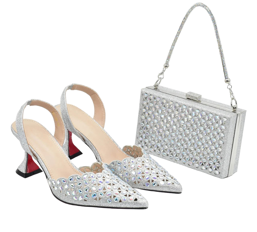 Luxury Silver Shoe and Bag Set
