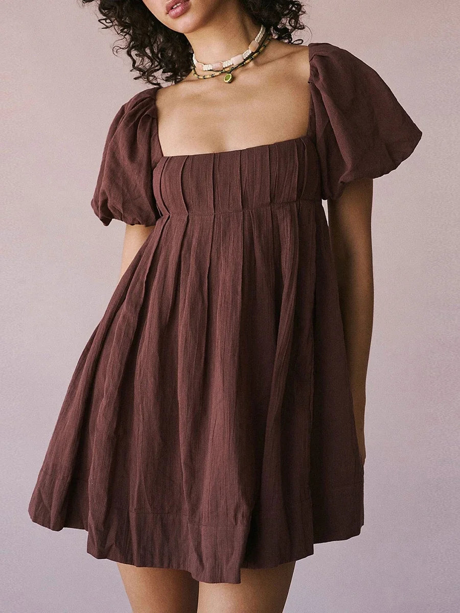 Square Neck Babydoll Dress Women Summer