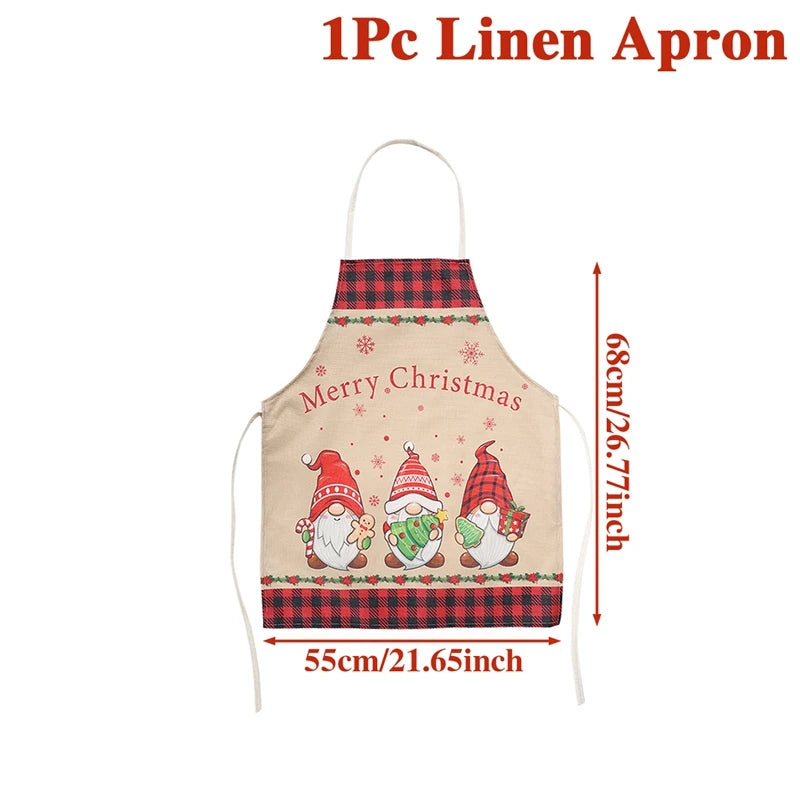 Avental de Linho Natalino - Papai Noel & Duendes 2025