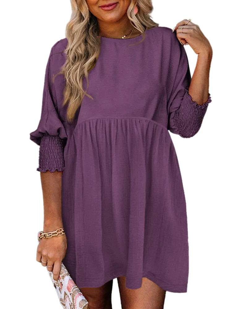 Casual Elastic Waist Midi Dress Women