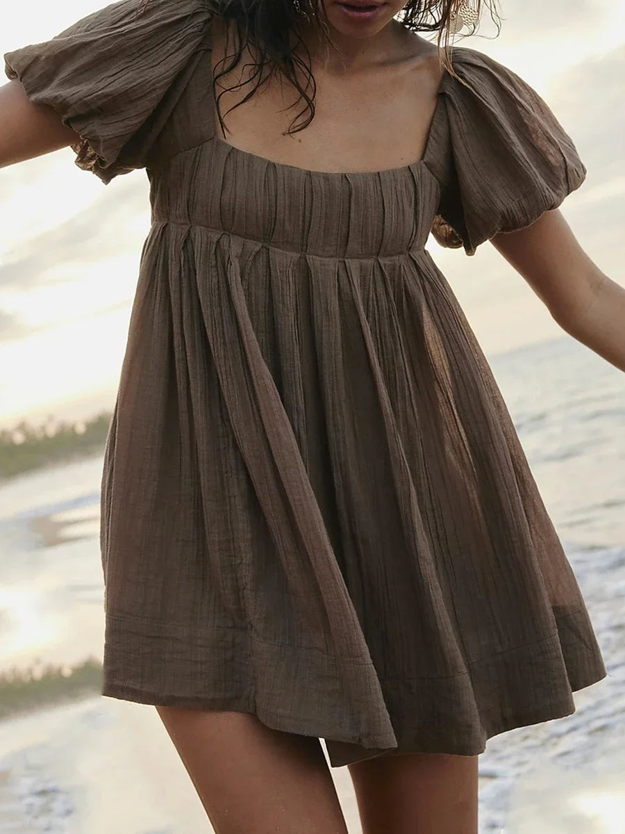 Square Neck Babydoll Dress Women Summer