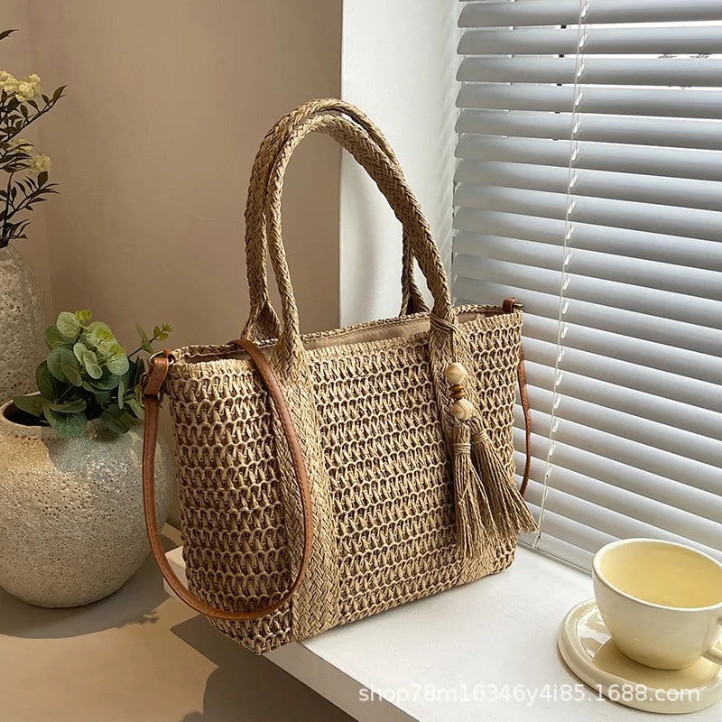 Bolsa de Palha Artesanal com Tassel - Grande Capacidade para Praia