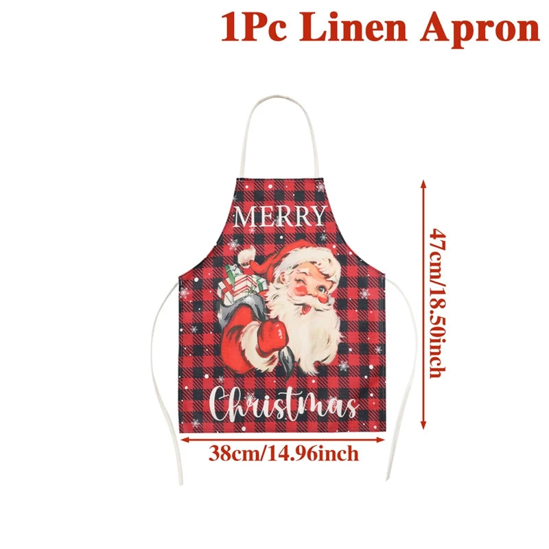 Avental de Linho Natalino - Papai Noel & Duendes 2025