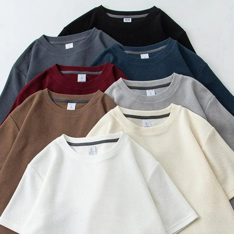 Camiseta Waffle Unissex – Estilo Japonês Casual para o Verão