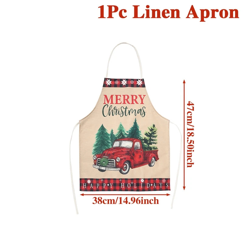 Avental de Linho Natalino - Papai Noel & Duendes 2025