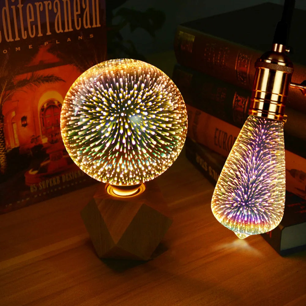Lâmpada LED 3D Efeito Fogos de Artifício - Decoração Vintage Colorida Bivolt E27