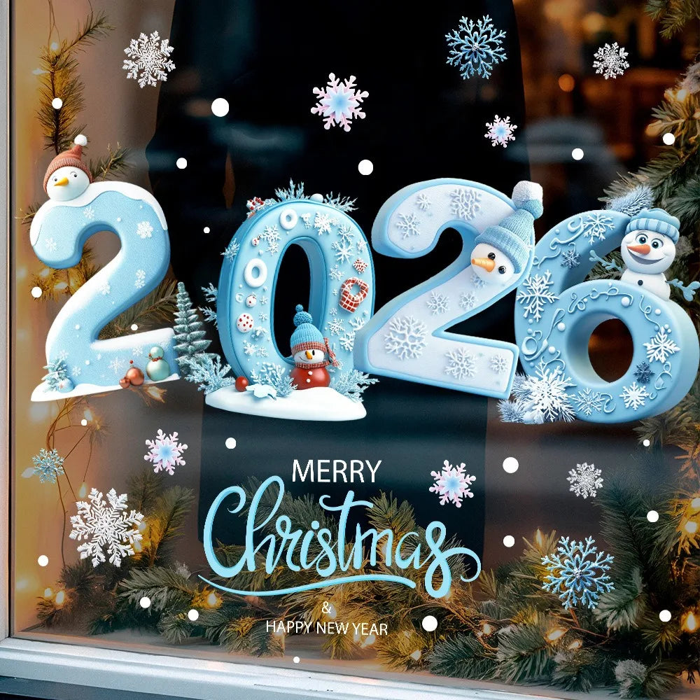 Adesivo Natalino de Vidro - Boneco de Neve e Flocos 2026