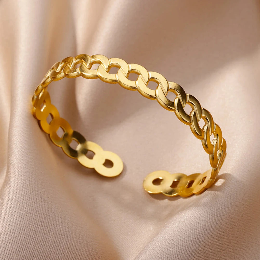 Luxury Gold Stainless Steel Wide Bangle