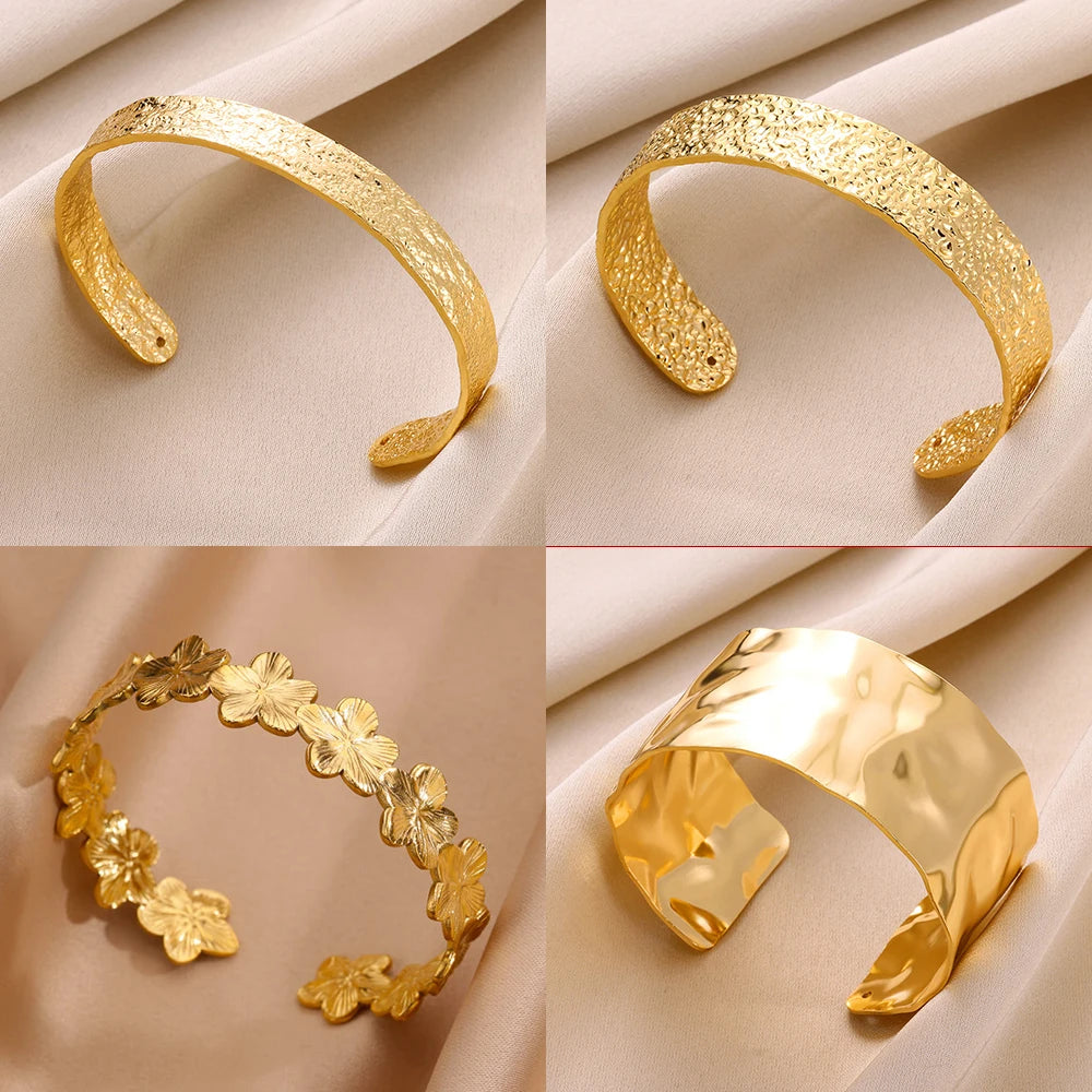 Luxury Gold Stainless Steel Wide Bangle