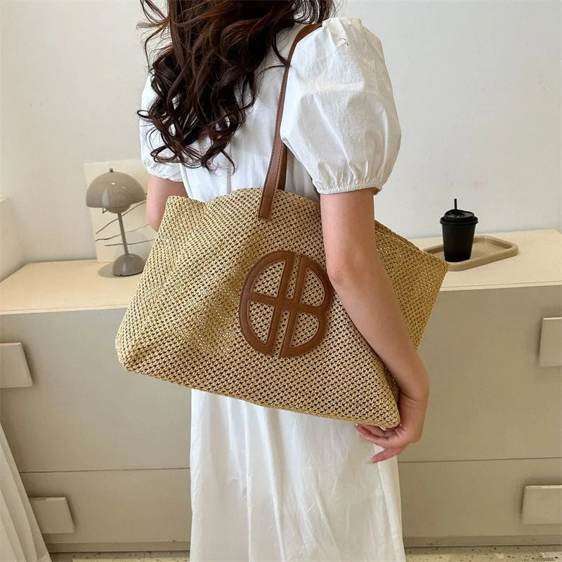 Bolsa Artesanal de Palha Trançada - Estilo Boho Praia