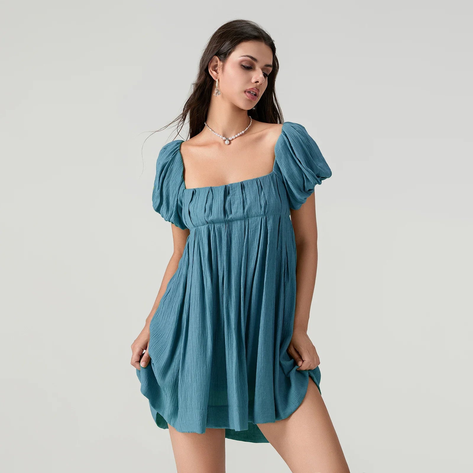 Square Neck Babydoll Dress Women Summer