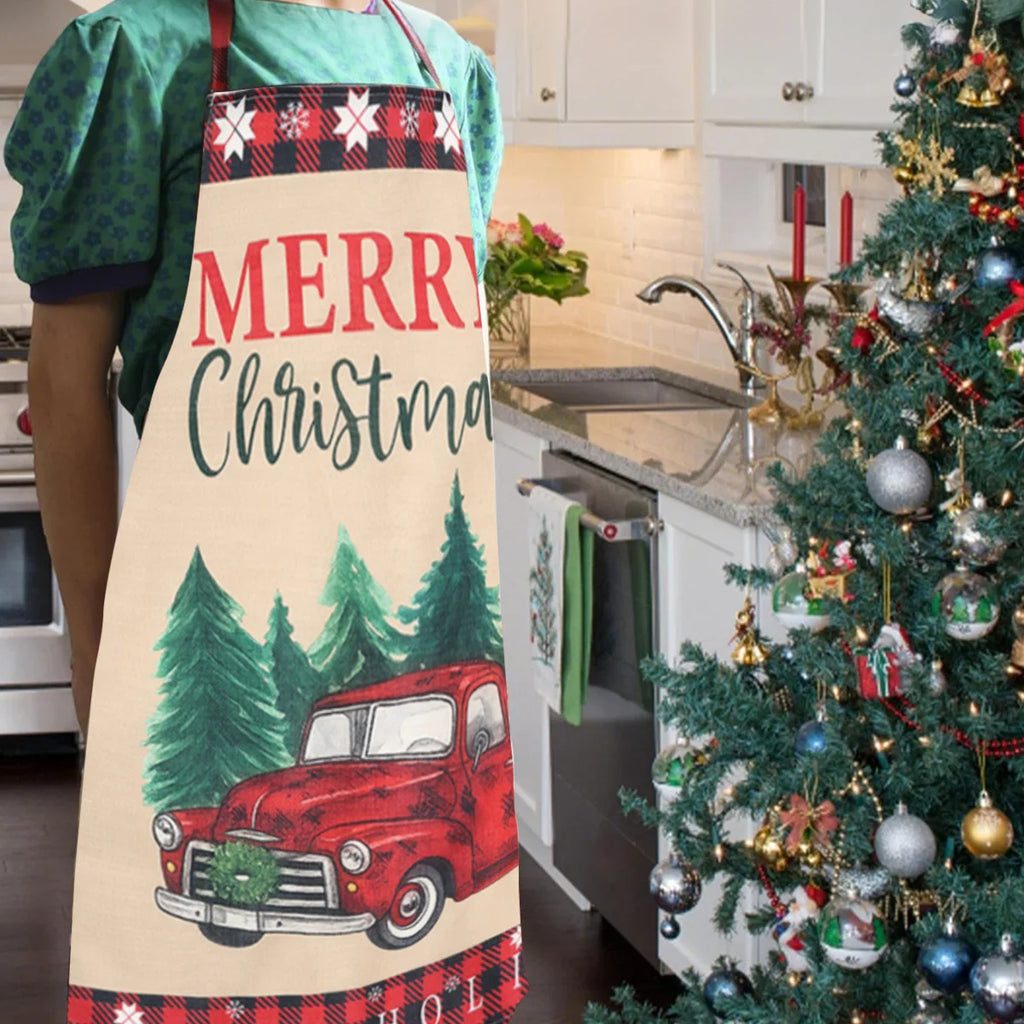 Avental de Linho Natalino - Papai Noel & Duendes 2025