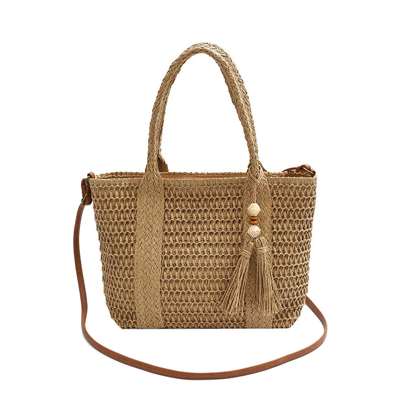 Bolsa de Palha Artesanal com Tassel - Grande Capacidade para Praia
