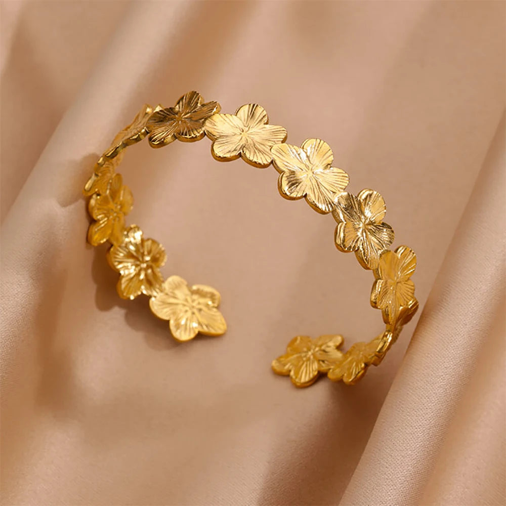 Luxury Gold Stainless Steel Wide Bangle
