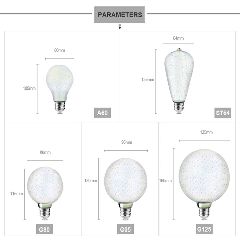 Lâmpada LED 3D Efeito Fogos de Artifício - Decoração Vintage Colorida Bivolt E27
