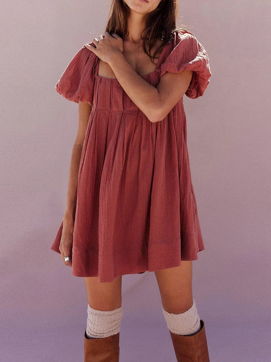 Square Neck Babydoll Dress Women Summer