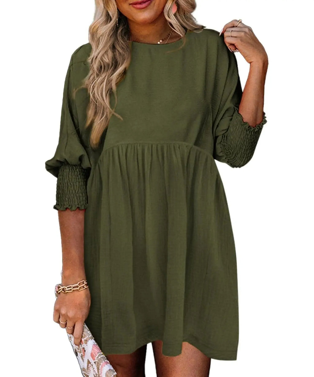 Casual Elastic Waist Midi Dress Women