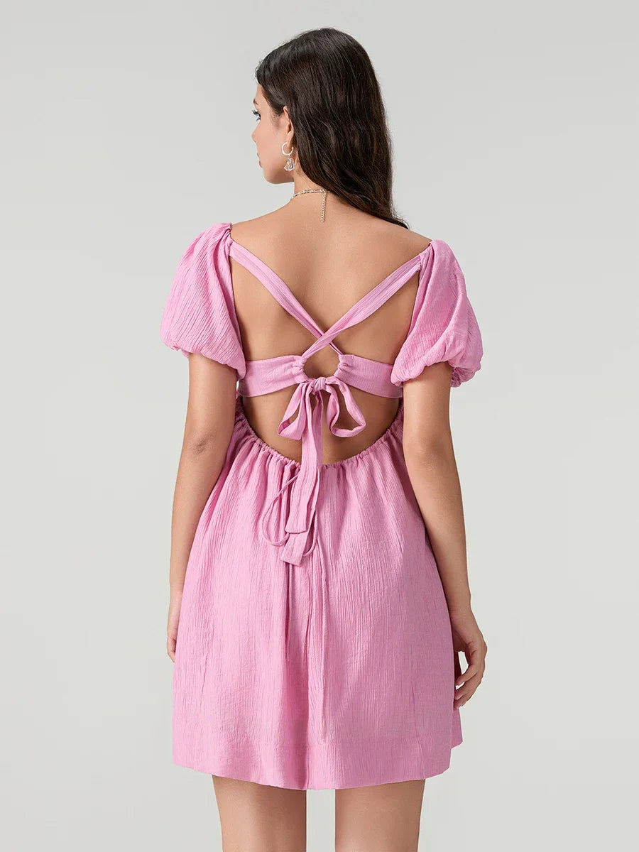 Square Neck Babydoll Dress Women Summer