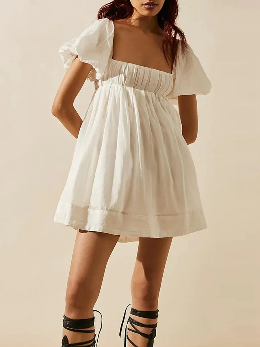 Square Neck Babydoll Dress Women Summer