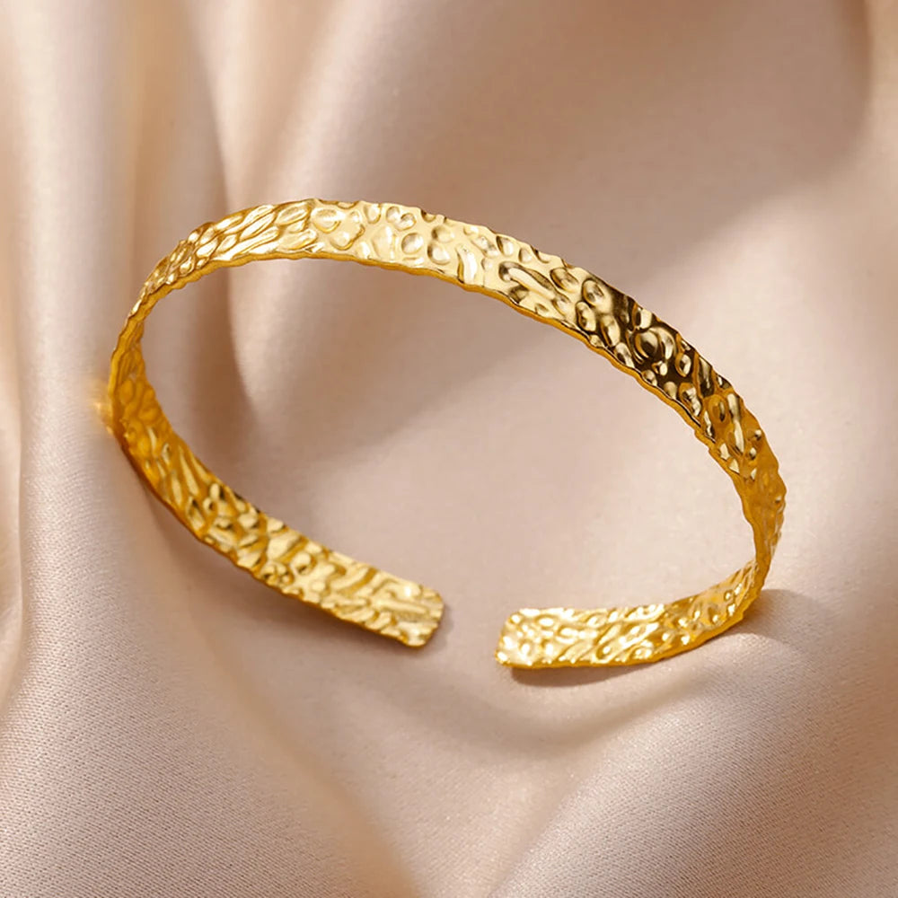Luxury Gold Stainless Steel Wide Bangle