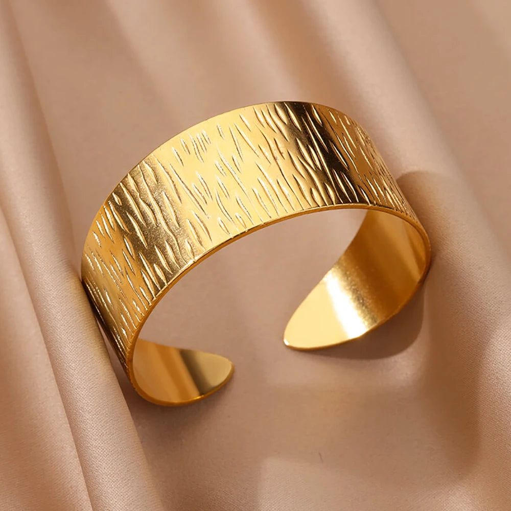 Luxury Gold Stainless Steel Wide Bangle