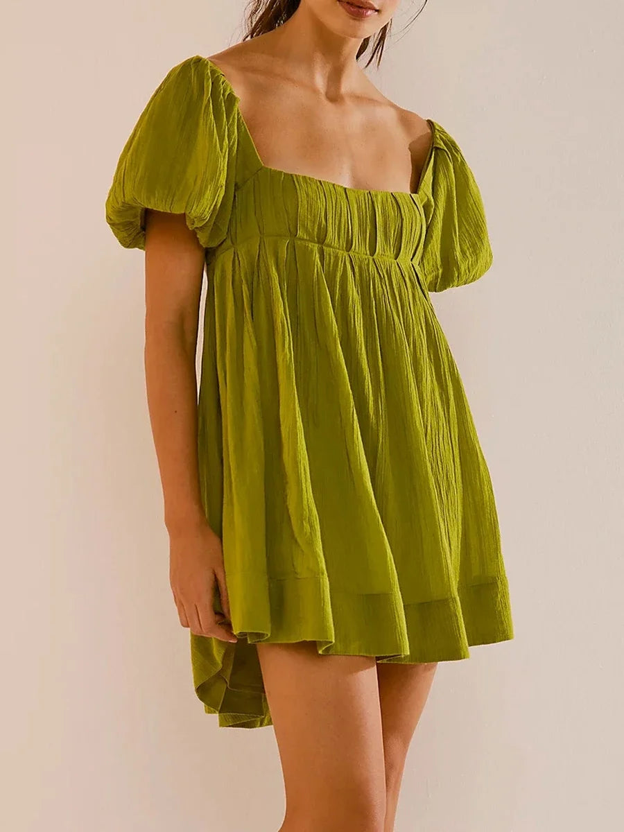 Square Neck Babydoll Dress Women Summer