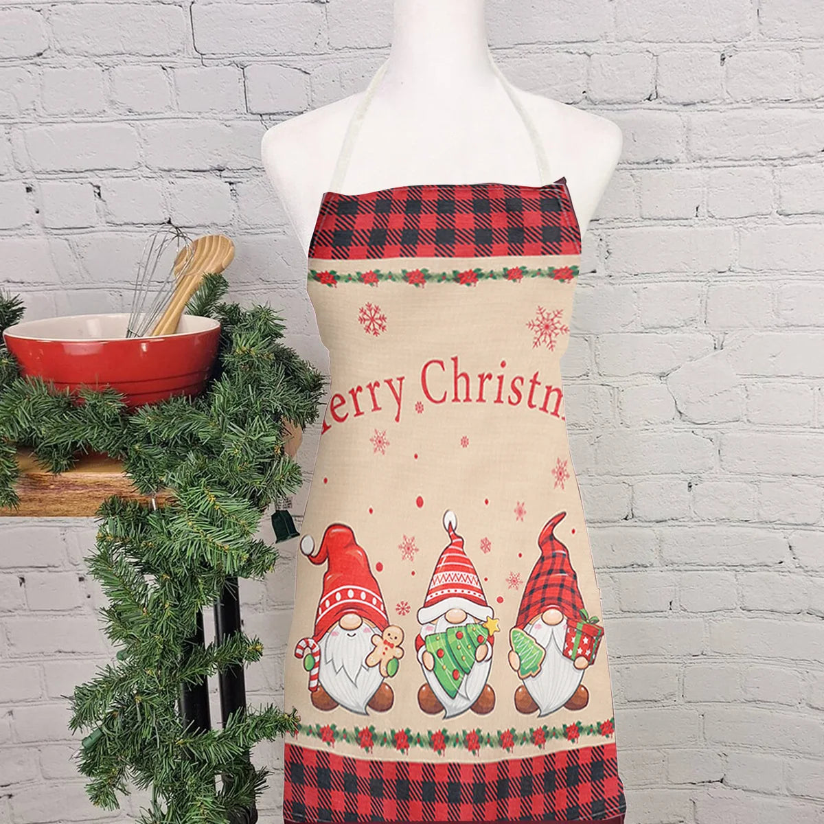 Avental de Linho Natalino - Papai Noel & Duendes 2025