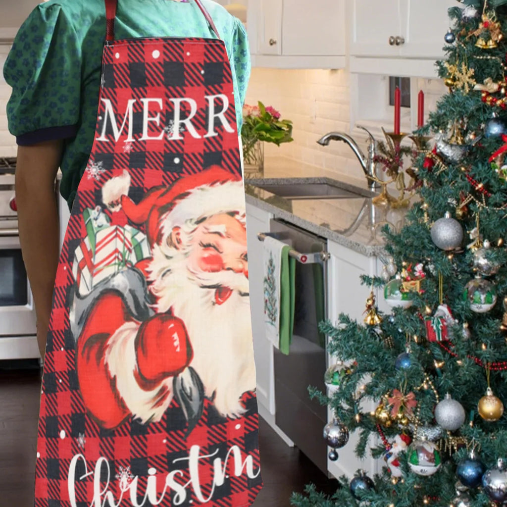 Avental de Linho Natalino - Papai Noel & Duendes 2025