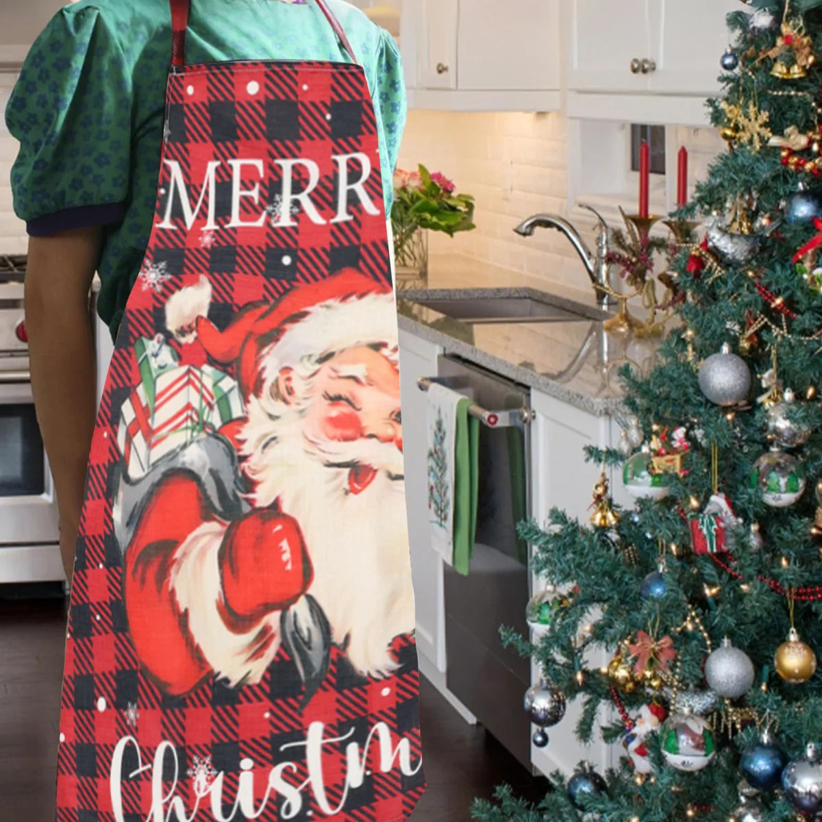 Avental de Linho Natalino - Papai Noel & Duendes 2025