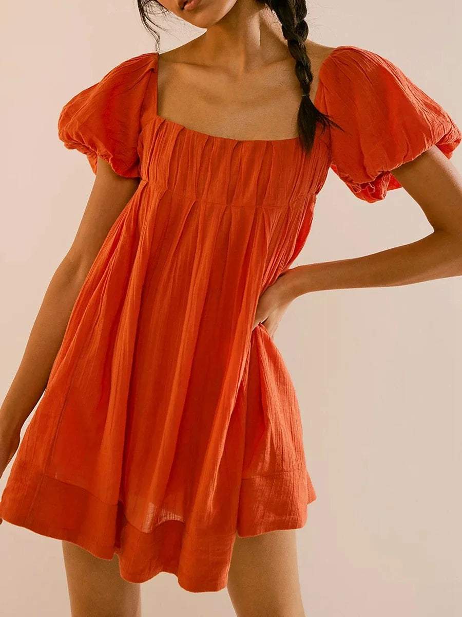 Square Neck Babydoll Dress Women Summer