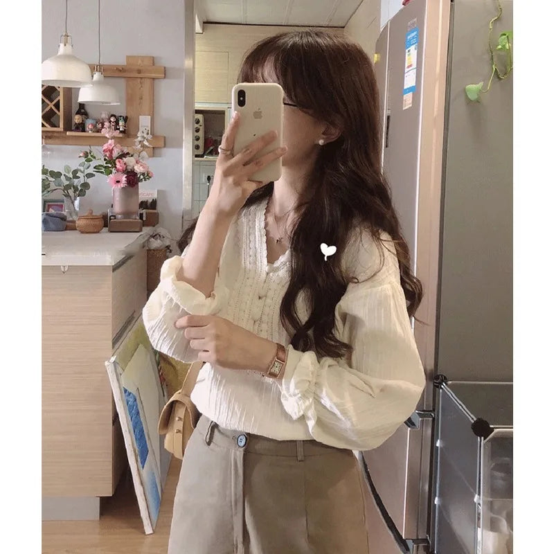 Blusa Feminina Manga Bufante Branca Elegante