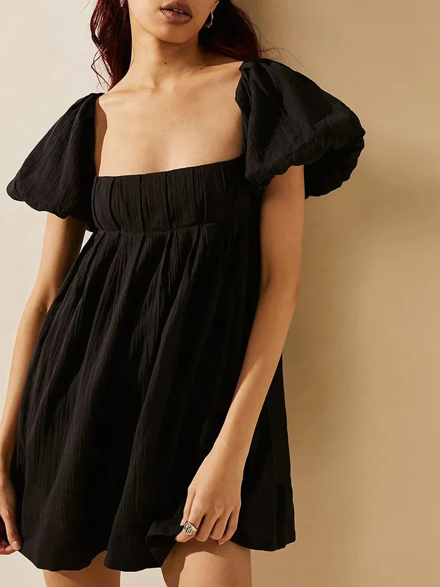 Square Neck Babydoll Dress Women Summer