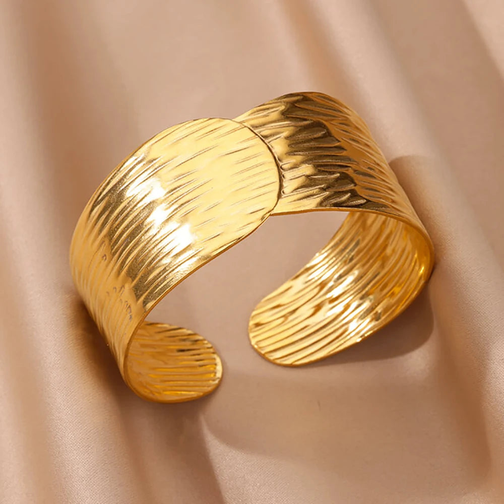 Luxury Gold Stainless Steel Wide Bangle