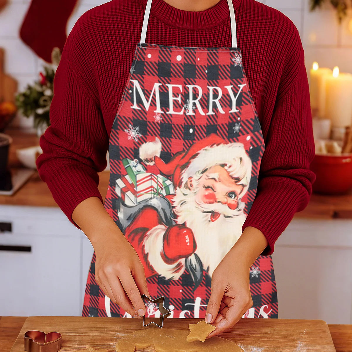 Avental de Linho Natalino - Papai Noel & Duendes 2025