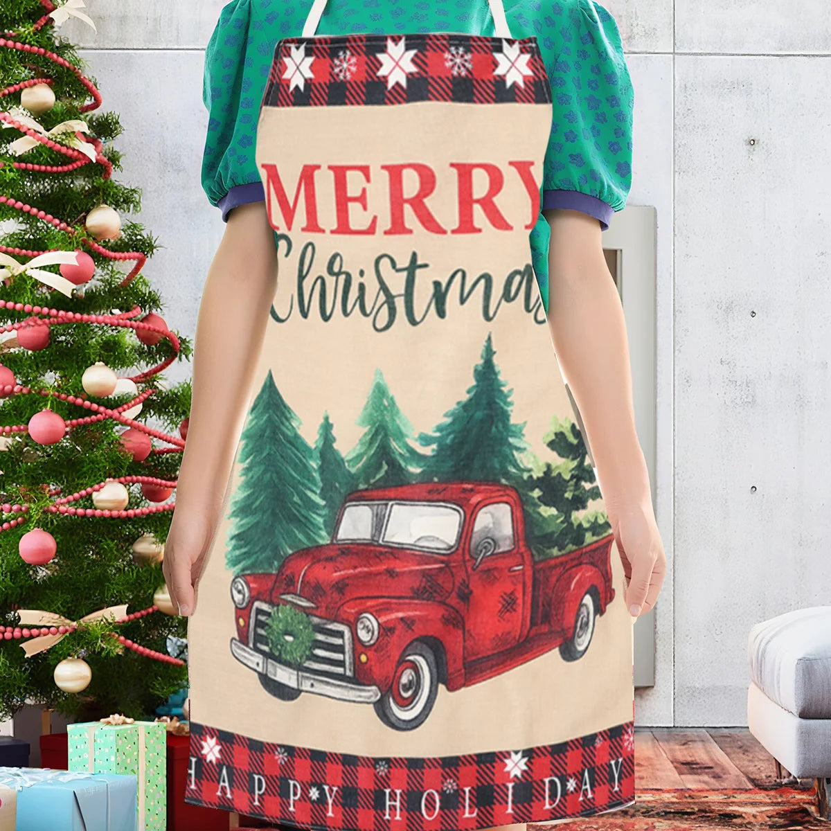 Avental de Linho Natalino - Papai Noel & Duendes 2025